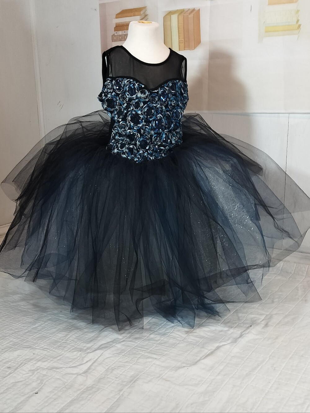 & Other Stories Black Floral-Embellished Tulle Party Dress